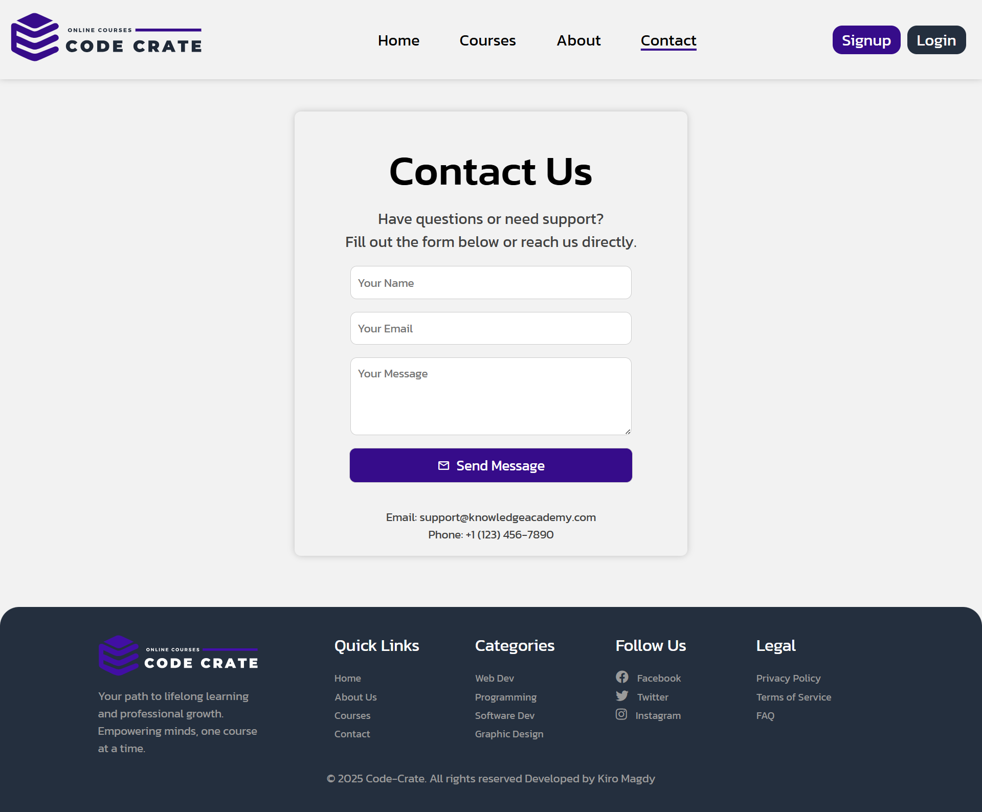 Code Crate Contact Us Page